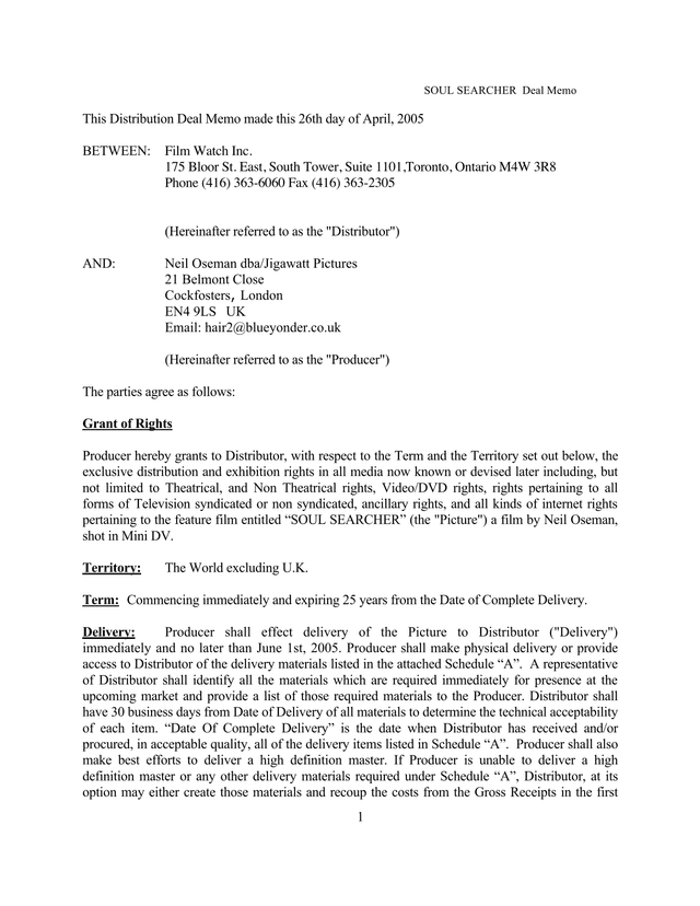 SOUL SEARCHER Deal Memo screenshot