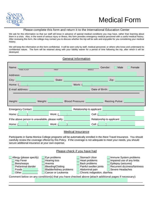 Medical Form screenshot