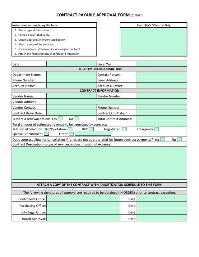 CONTRACT PAYABLE APPROVAL FORM screenshot