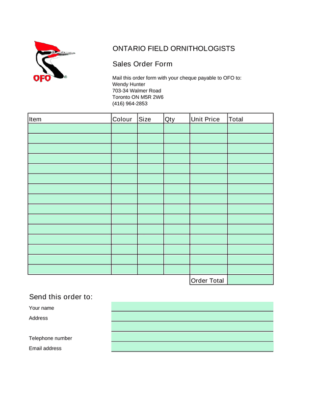 OFO Sales Order Form screenshot