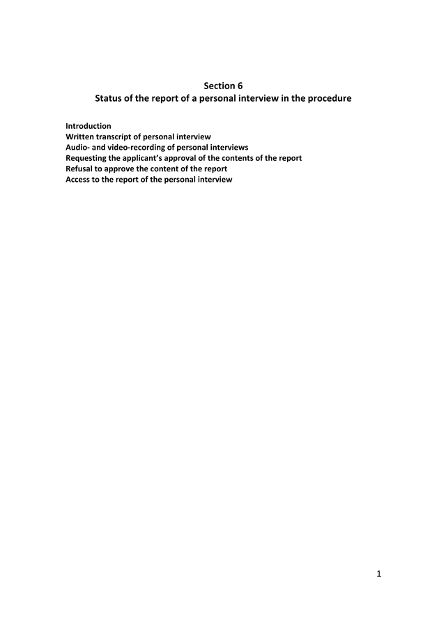 Status Of The Report Of A Personal Interview In The Procedure screenshot