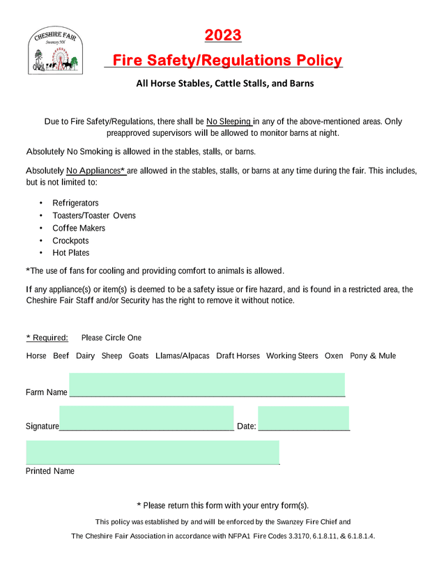 Fire SafetyRegulations Policy For Horse Stables, Cattle Stalls, And Barns screenshot