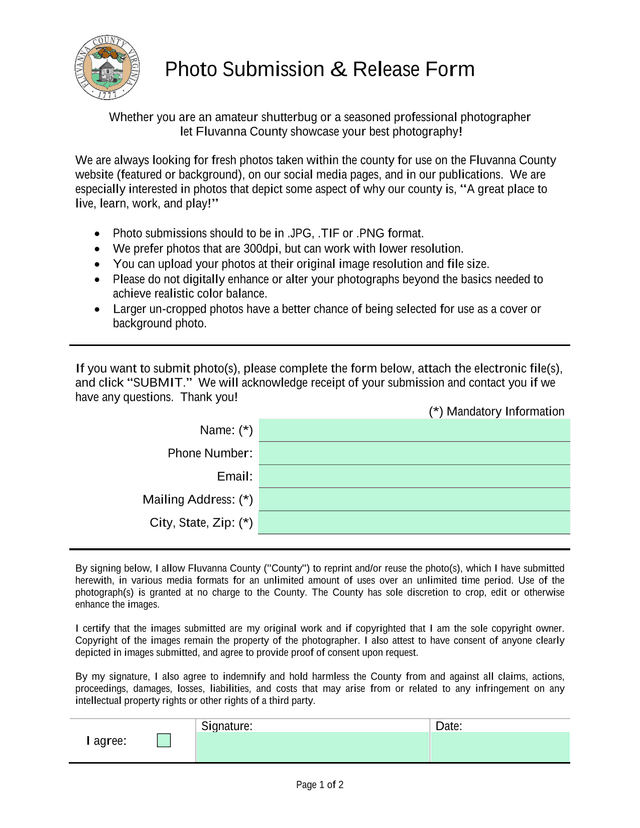 Photo Submission  Release Form screenshot