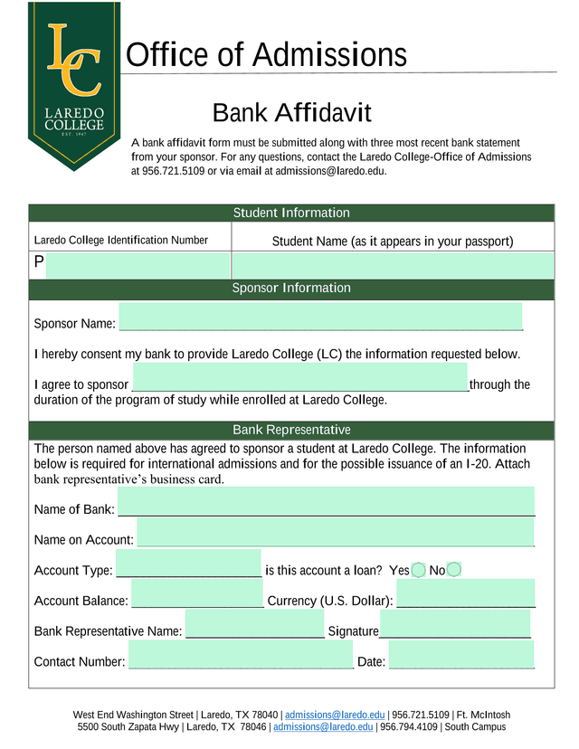 Bank Affidavit screenshot