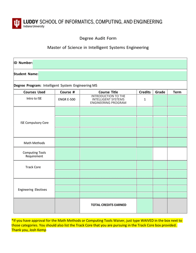 Degree Audit Form screenshot