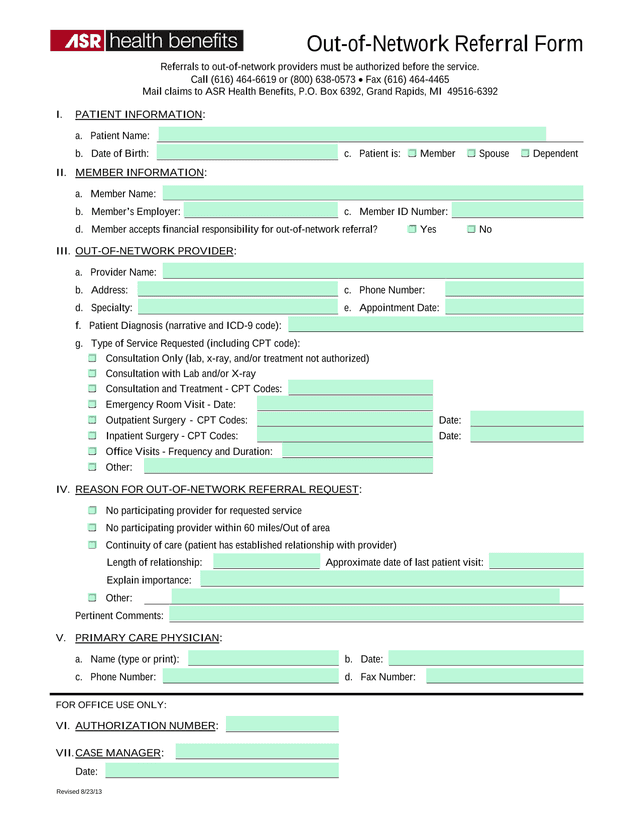 Out Of Network Referral Form screenshot
