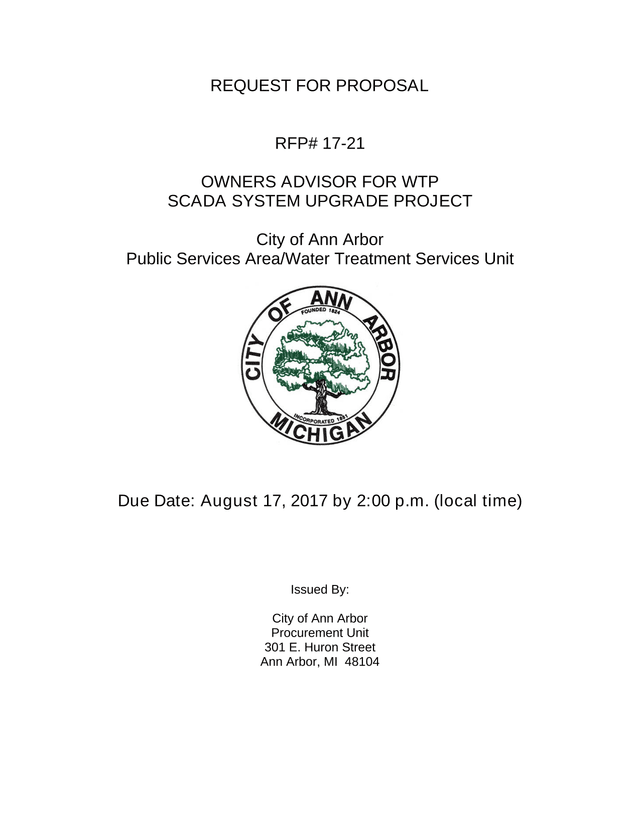RFP 17 21 OWNERS ADVISOR FOR WTP SCADA SYSTEM UPGRADE PROJECT screenshot