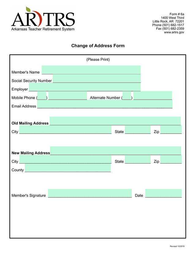Change Of Address Form screenshot