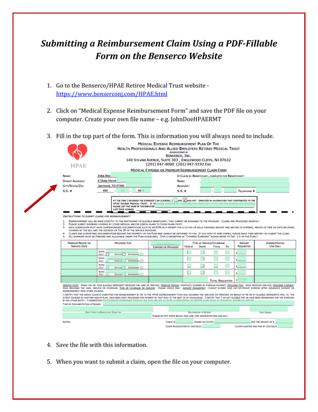 Medical Expense Reimbursement Form screenshot