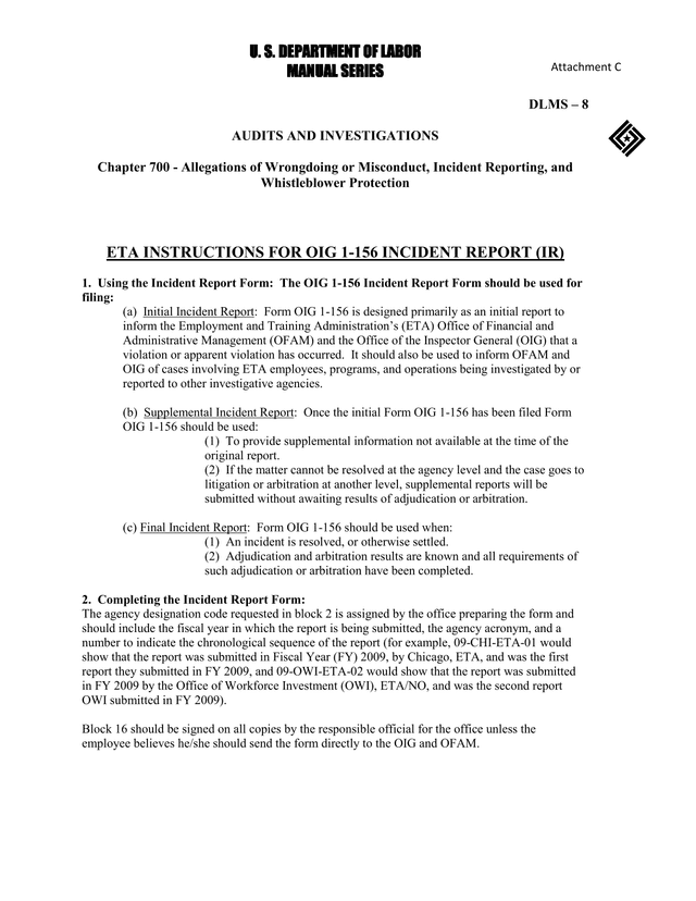 OIG 1 156 Incident Report Form Instructions screenshot