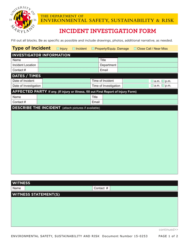 Incident Investigation Form screenshot