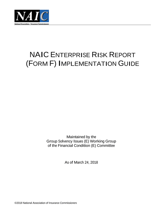 NAIC Enterprise Risk Report (Form F) Implementation Guide screenshot