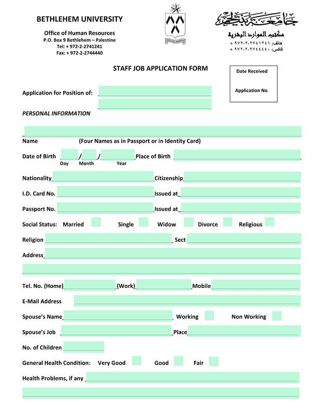 STAFF JOB APPLICATION FORM screenshot