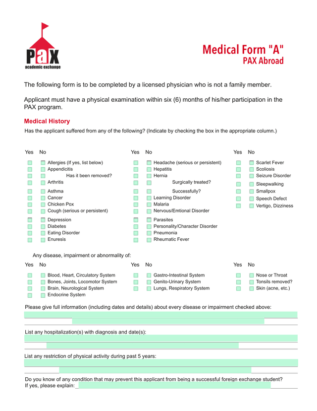 Medical Form A And B   PAX Abroad screenshot
