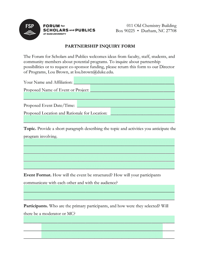 Partnership Inquiry Form screenshot