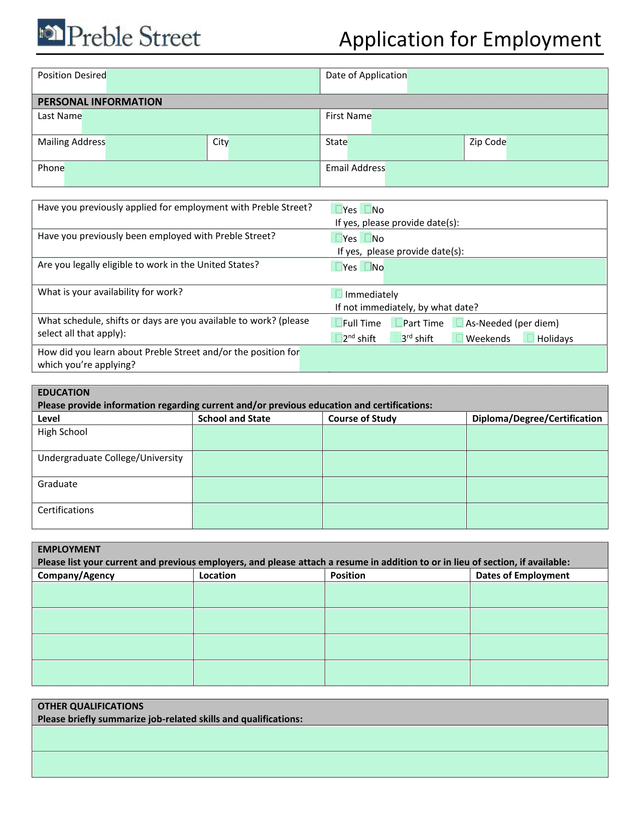 Application For Employment screenshot