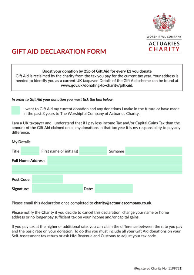 Gift Aid Declaration Form screenshot