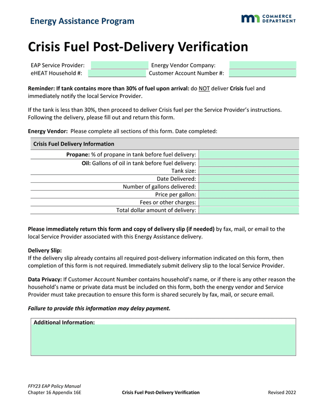 Crisis Fuel Post Delivery Verification screenshot