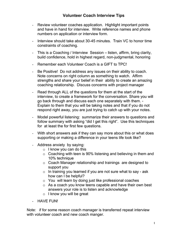Volunteer Coach Interview Tips screenshot