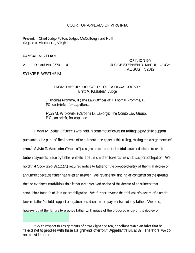 Court Of Appeals Of Virginia Opinion   Zedan V. Westheim screenshot
