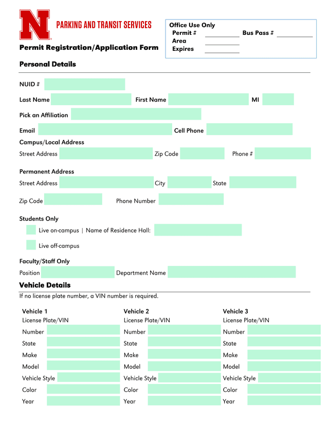 Permit RegistrationApplication Form screenshot