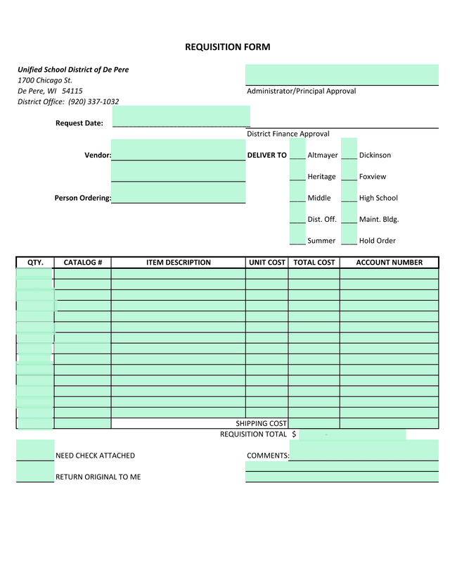 Requisition Form screenshot