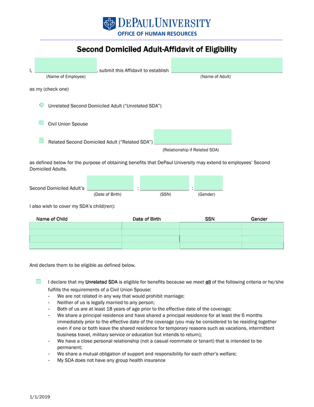 Second Domiciled Adult Affidavit Of Eligibility screenshot