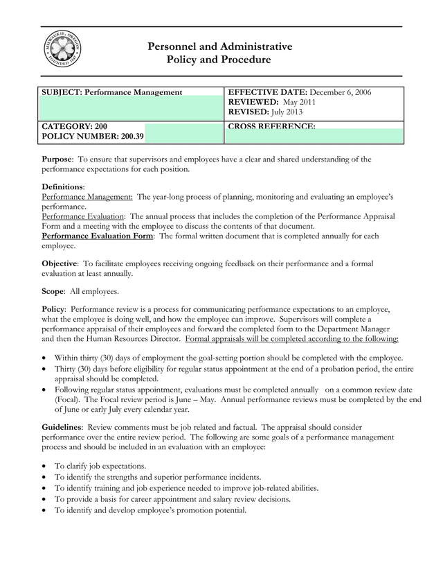 Performance Management Policy And Procedure screenshot