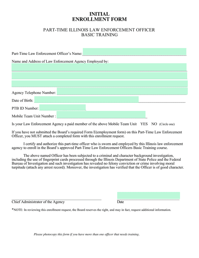 INITIAL ENROLLMENT FORM screenshot