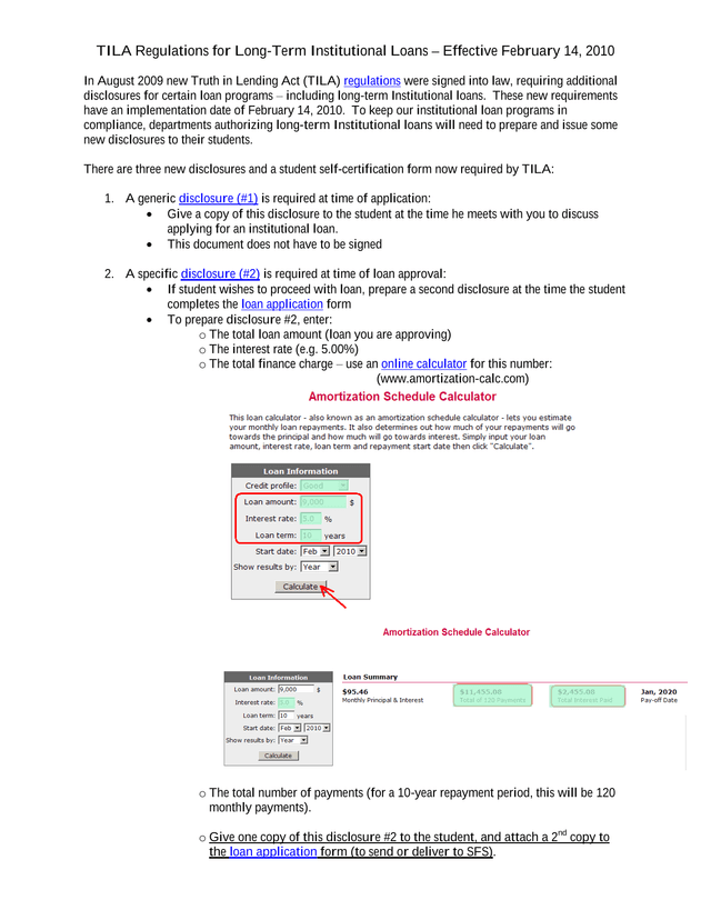 TILA Regulations For Long Term Institutional Loans screenshot