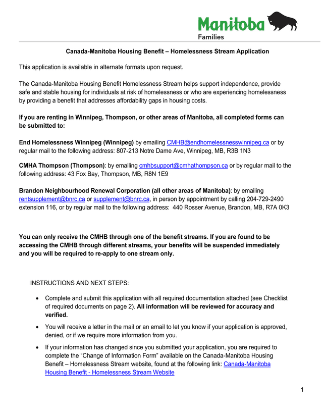 Canada Manitoba Housing Benefit  Homelessness Stream Application screenshot
