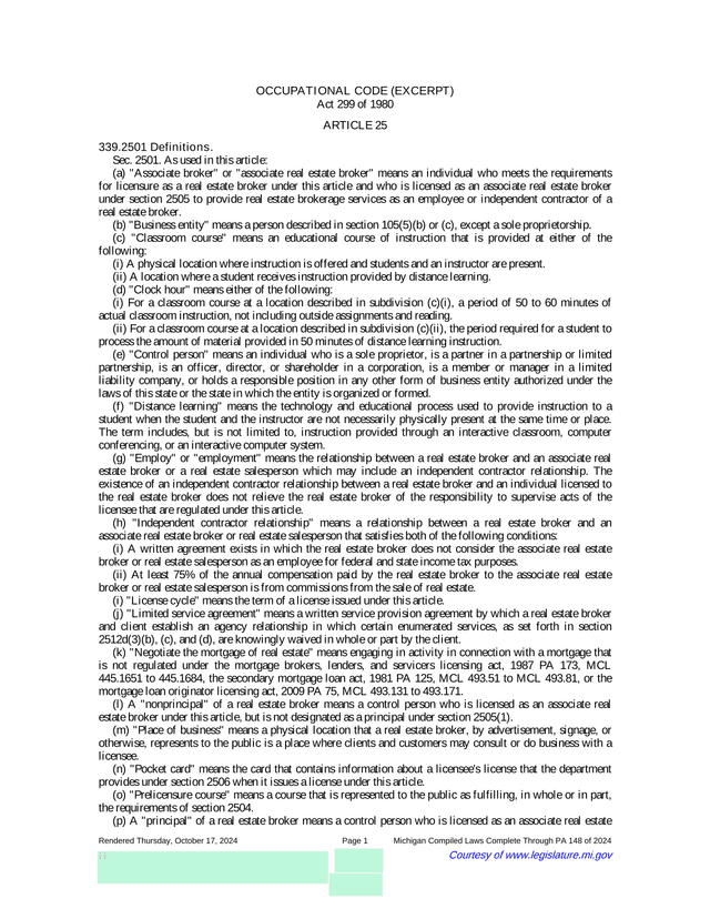 Occupational Code Act 299 Of 1980   Article 25 screenshot