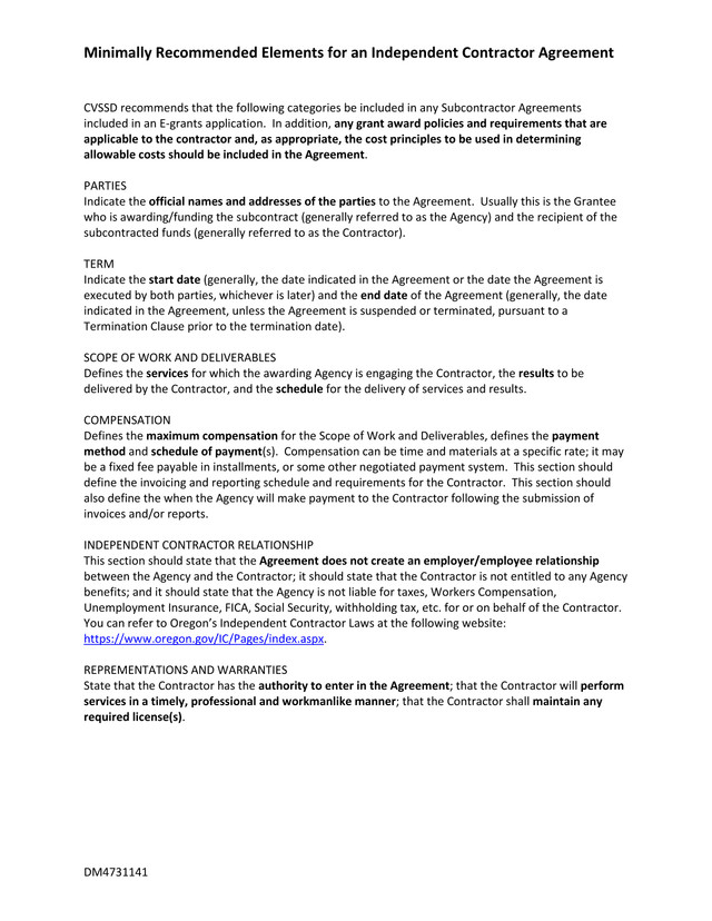 Minimally Recommended Elements For An Independent Contractor Agreement screenshot
