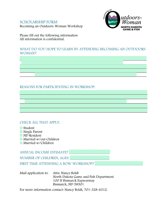 Scholarship Form For Becoming An Outdoors Woman Workshop screenshot
