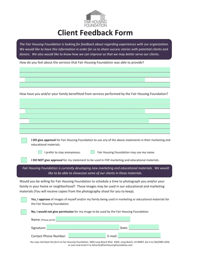 Client Feedback Form screenshot