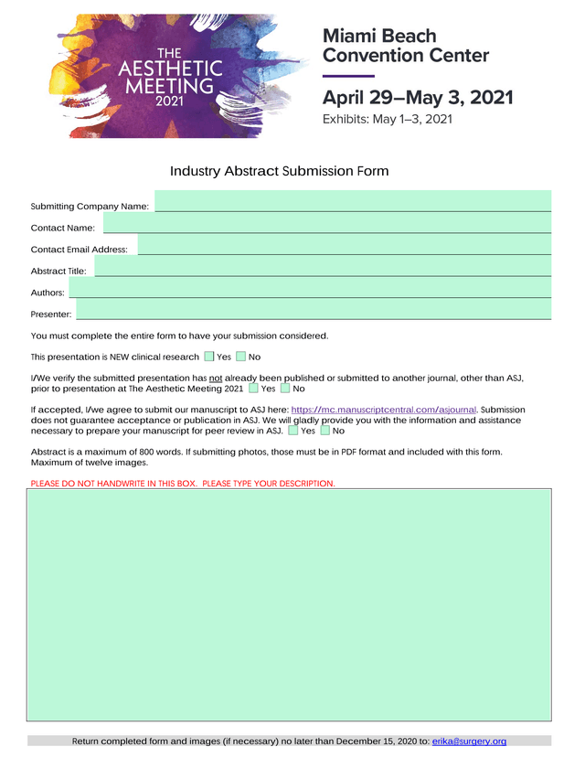 Industry Abstract Submission Form screenshot
