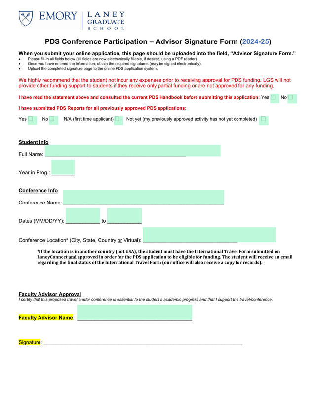 PDS Conference Participation  Advisor Signature Form (2024 25) screenshot