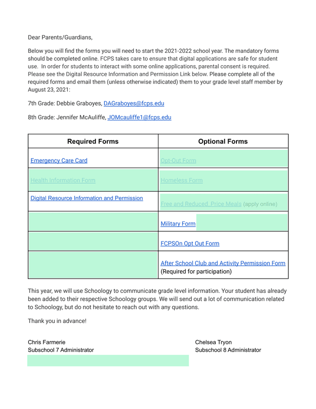 School Year 2021 2022 Forms Packet screenshot