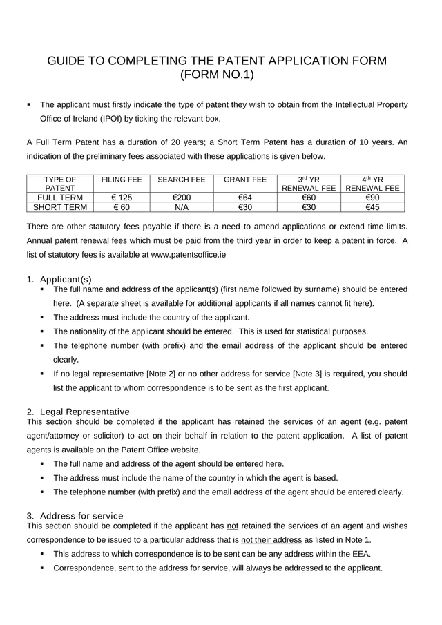 Guide To Completing The Patent Application Form (Form No.1) screenshot
