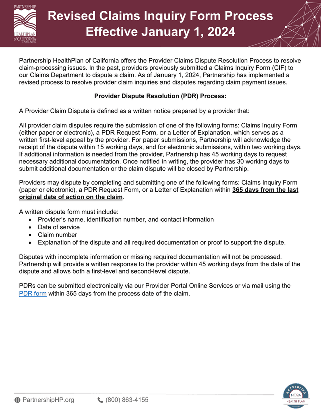 Revised Claims Inquiry Form Process screenshot