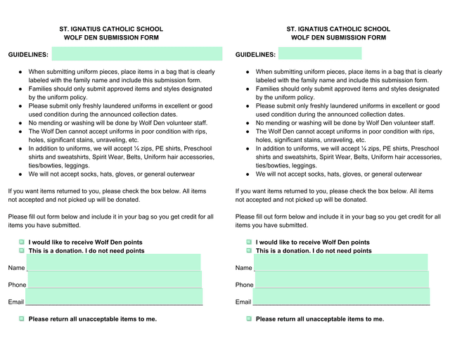 Wolf Den Submission Form screenshot