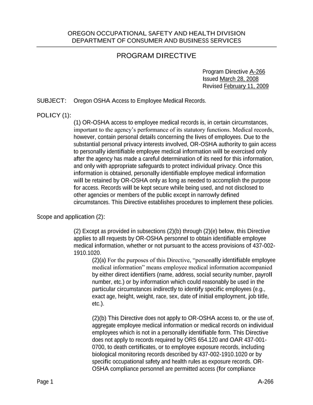 Program Directive A 266 screenshot