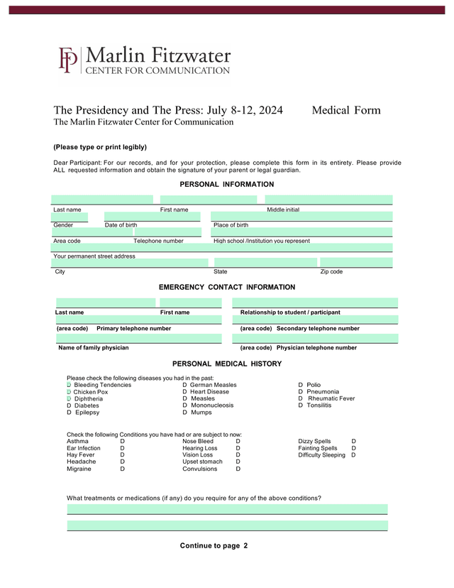 Medical Form screenshot