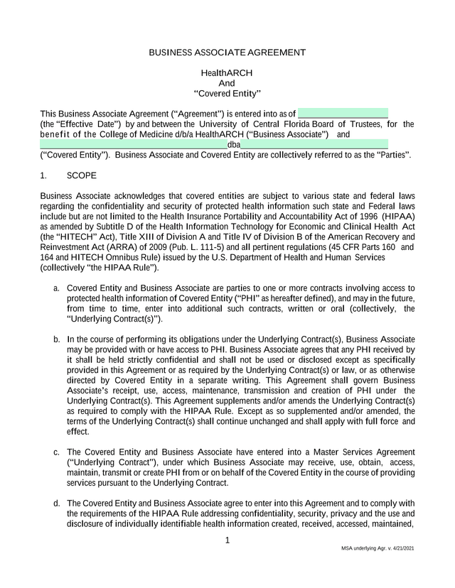 Business Associate Agreement screenshot