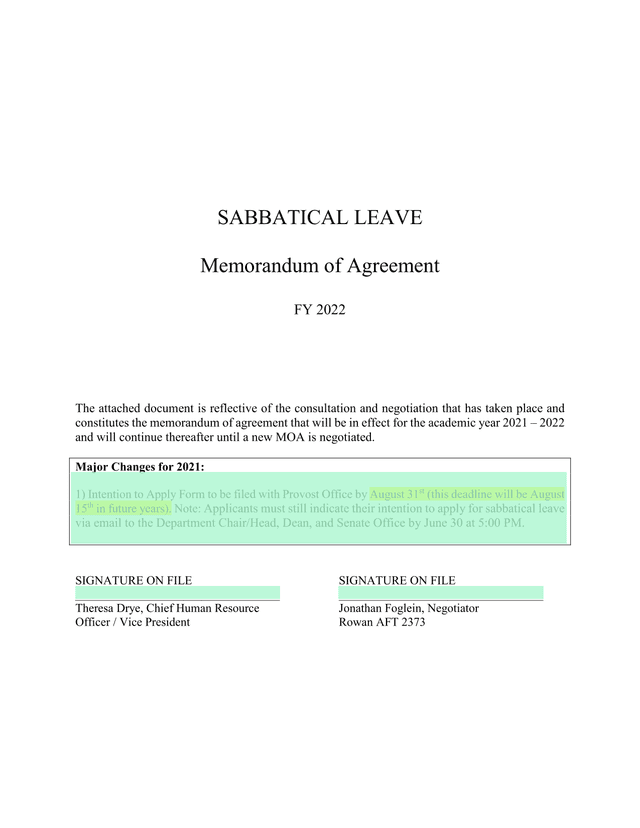 Sabbatical Leave Memorandum Of Agreement screenshot