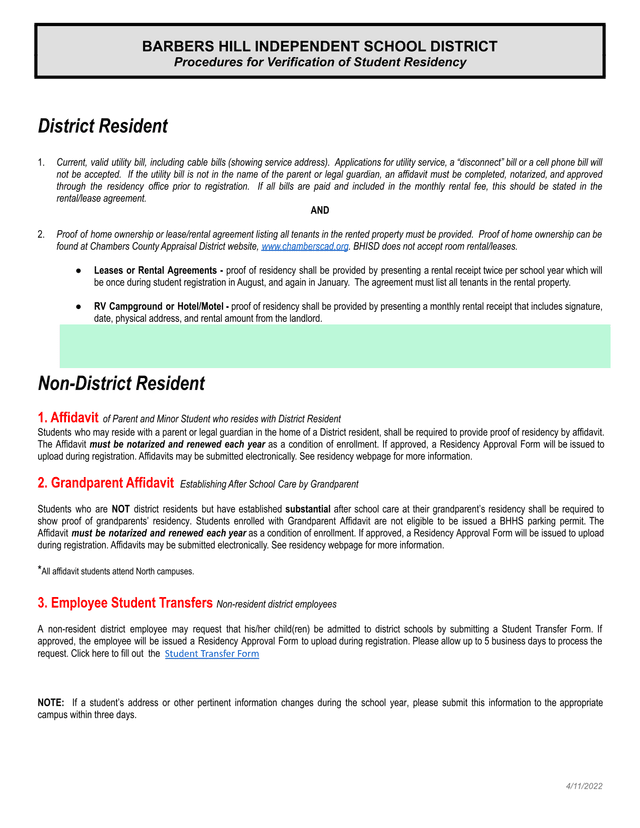 Procedures For Verification Of Student Residency screenshot