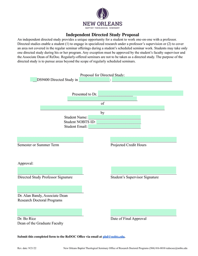 Independent Directed Study Proposal screenshot