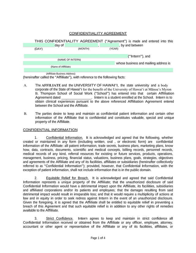 Confidentiality Agreement screenshot