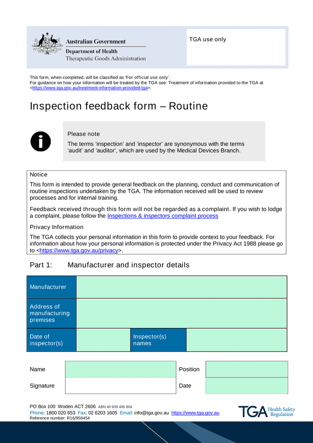 Inspection Feedback Form  Routine screenshot
