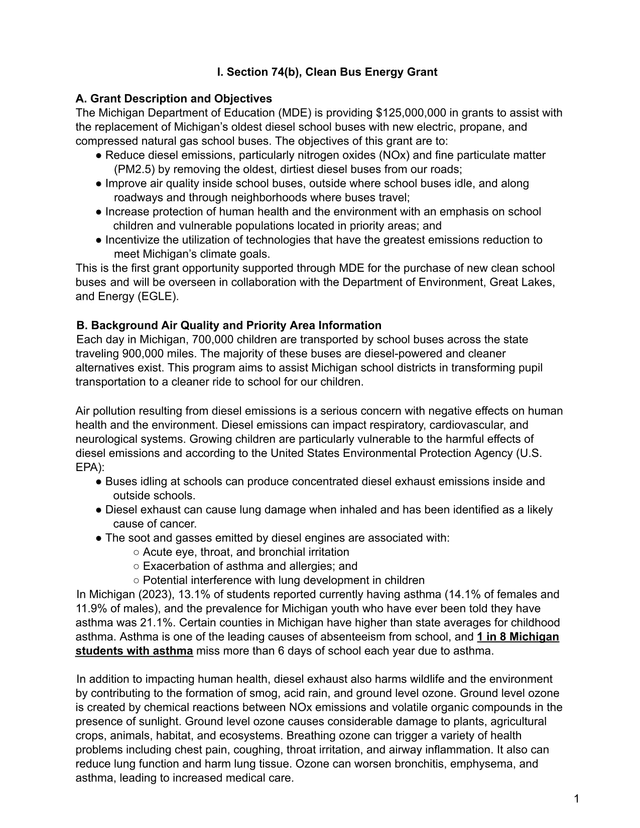 Section 74(B) Clean Bus Energy Grant screenshot